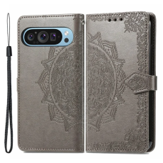 A-One Brand - Google Pixel 10/10 Pro Plånboksfodral Mandala Flower - Grå