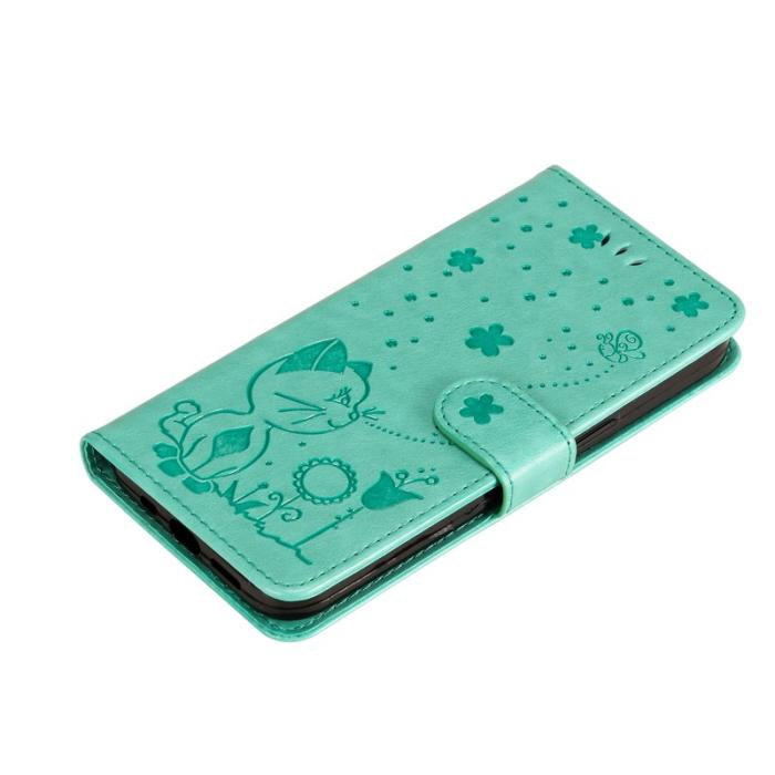 OEM - Samsung Galaxy A55 5G Plånboksfodral Konstläder Katt Bi Mönster - Grön