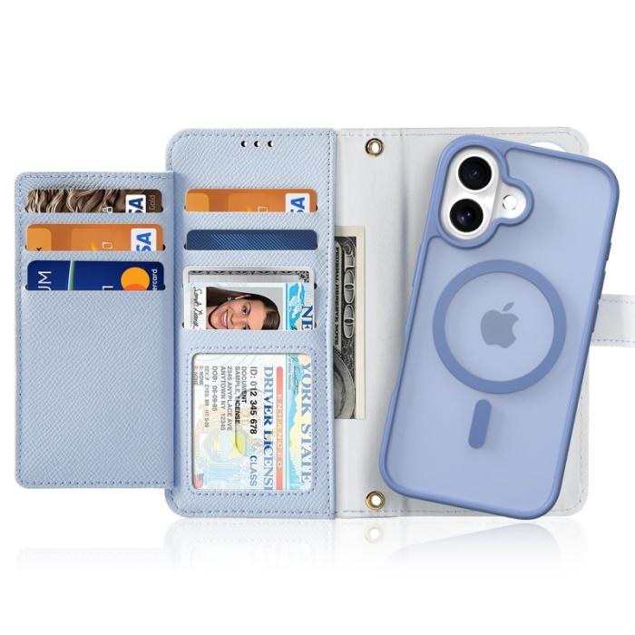 Dux Ducis - DUX DUCIS Lawa Series iPhone 16 Plus Plånboksfodral Äkta läder - Blå