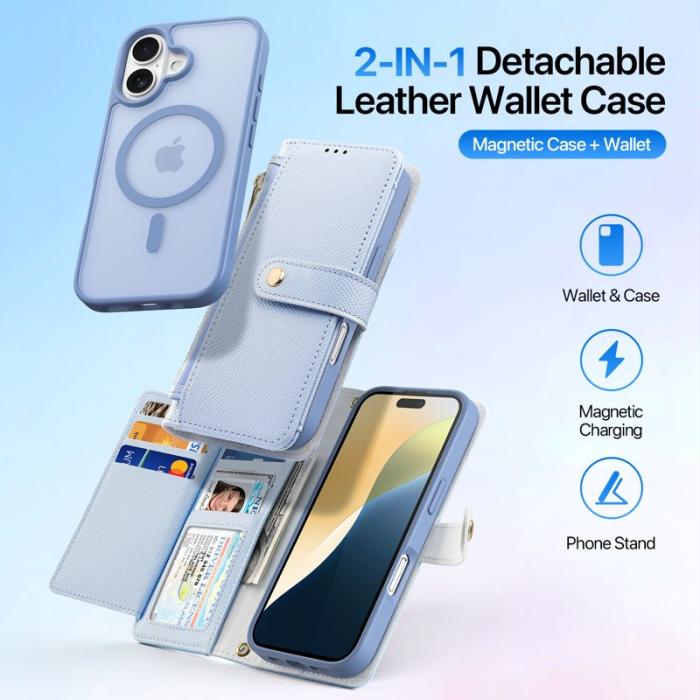Dux Ducis - DUX DUCIS Lawa Series iPhone 16 Plus Plånboksfodral Äkta läder - Blå