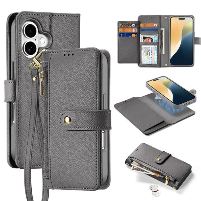 Dux Ducis - DUX DUCIS Lawa Series iPhone 16 Plus Plånboksfodral Äkta läder - Grå