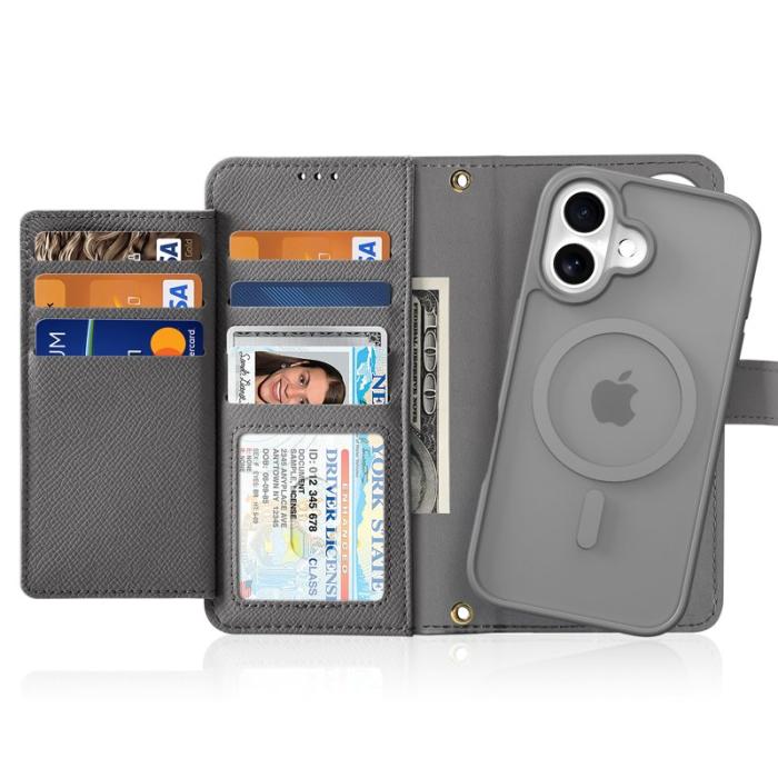Dux Ducis - DUX DUCIS Lawa Series iPhone 16 Plus Plånboksfodral Äkta läder - Grå