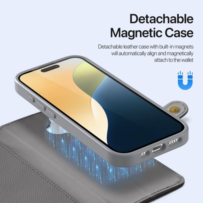 Dux Ducis - DUX DUCIS Lawa Series iPhone 16 Plus Plånboksfodral Äkta läder - Grå