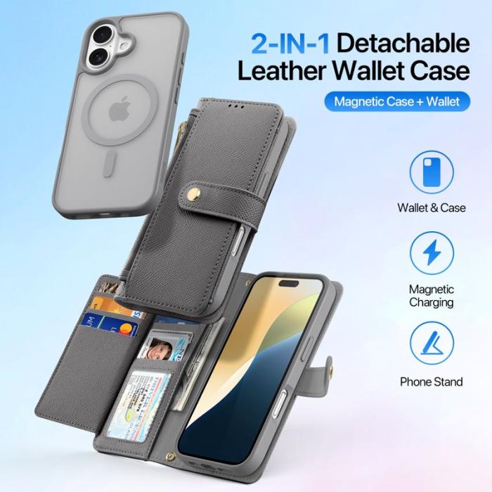 Dux Ducis - DUX DUCIS Lawa Series iPhone 16 Plus Plånboksfodral Äkta läder - Grå