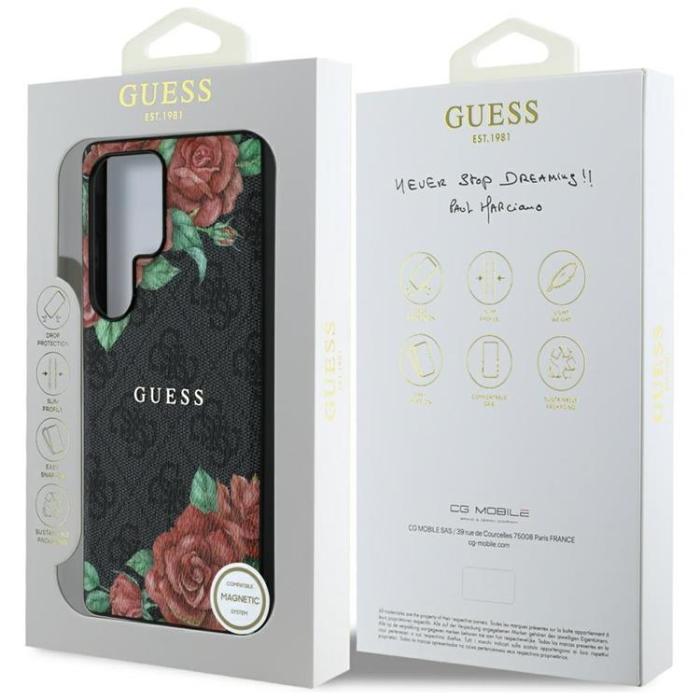 Guess - Guess Galaxy S25 Ultra Mobilskal MagSafe Flowers Print Metal Logo - Svart