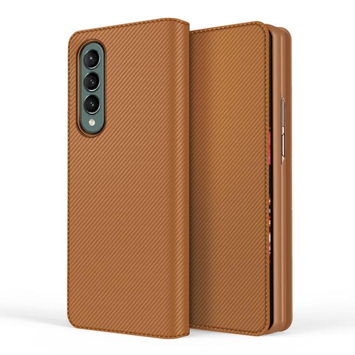A-One Brand - Carbon Fiber Plånboksfodral Samsung Galaxy Z Fold 3 - Brun