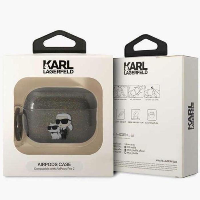 KARL LAGERFELD - Karl Lagerfeld Airpods Pro 2 Skal Gliter Karl&Choupette Svart