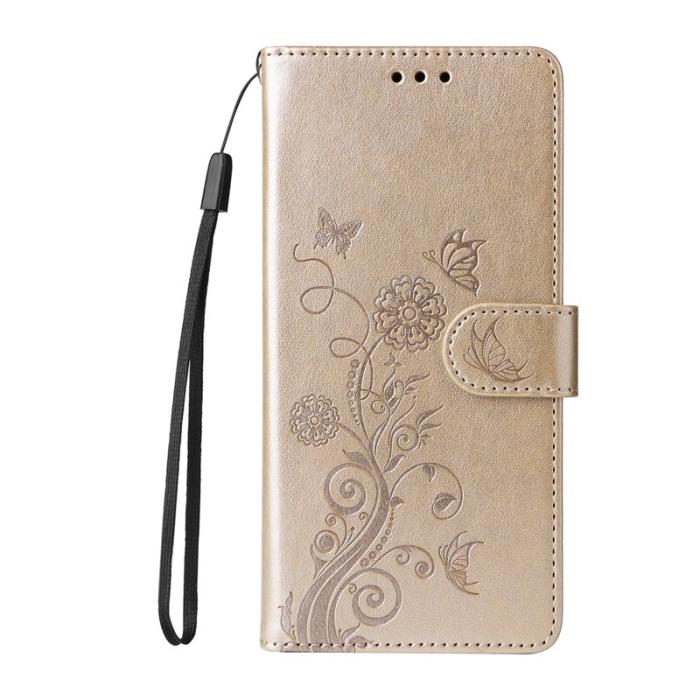 OEM - Samsung Galaxy S26 Plus Plånboksfodral Konstläder Blomtryck Ställ - Guld