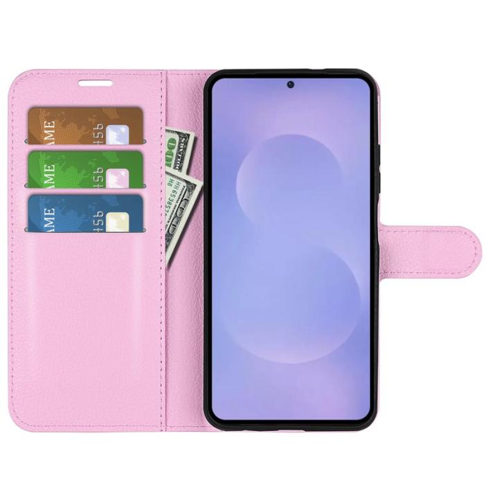 OEM - Litchi Samsung Galaxy S26 Plånboksfodral Konstläder Stötskydd - Rosa