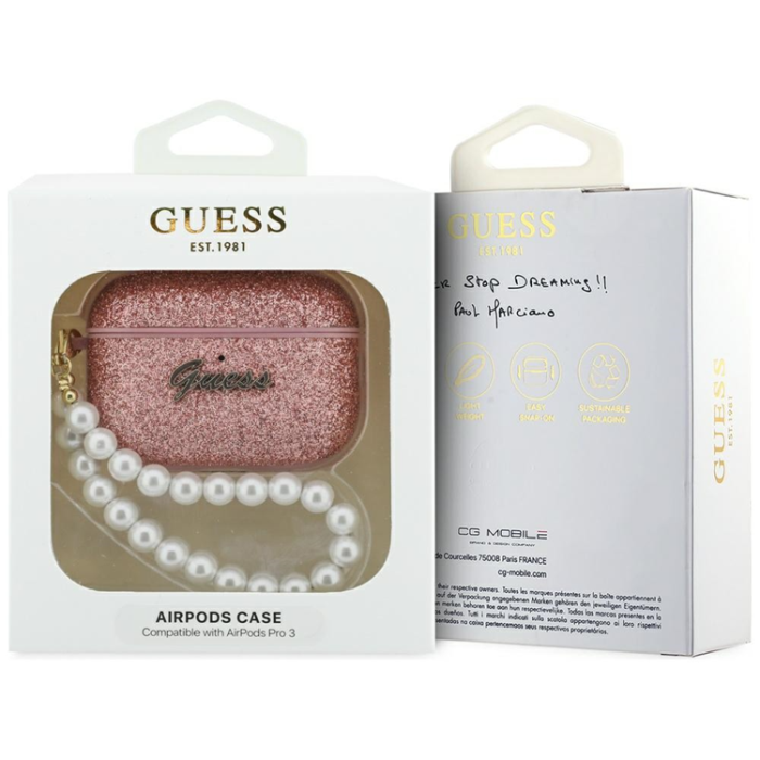 Guess - Guess AirPods Pro 3 Skal Glitter Pearl Strap