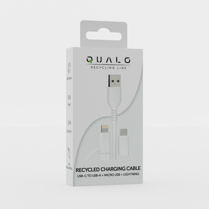 QUALO - QUALO 3in1 USB-C till USB-A ,Lightning, microUSB Kabel 1.5m 3A