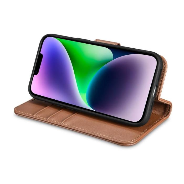 ICARER - iCarer iPhone 14 Plånboksfodral 2in1 Äkta Läder - Brun