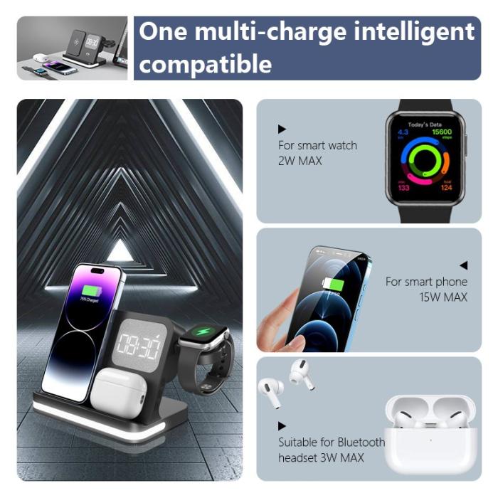 OEM - B-22 3-i-1 Trådlös Laddare 15W för iPhone, Apple Watch, AirPods