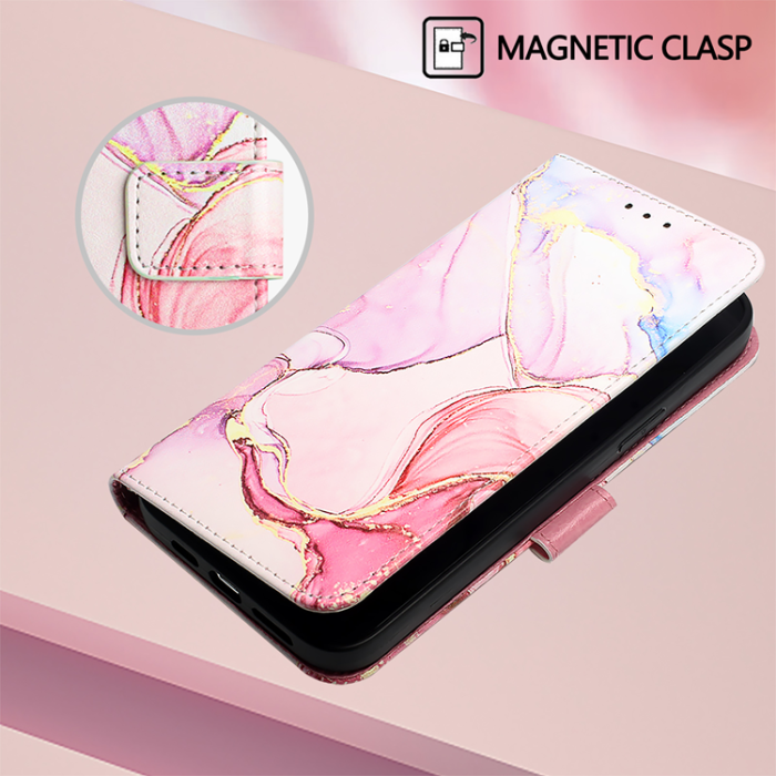 A-One Brand - iPhone 16e Plånboksfodral Marble Pattern med Rem LS005