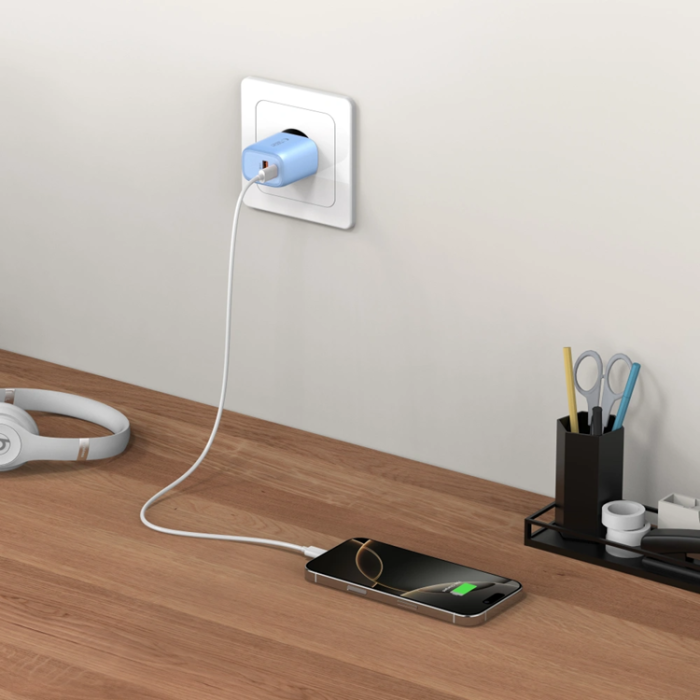 Tech-Protect - Tech-Protect Väggladdare Adapter USB-A/USB-C 30W - Baby Blå