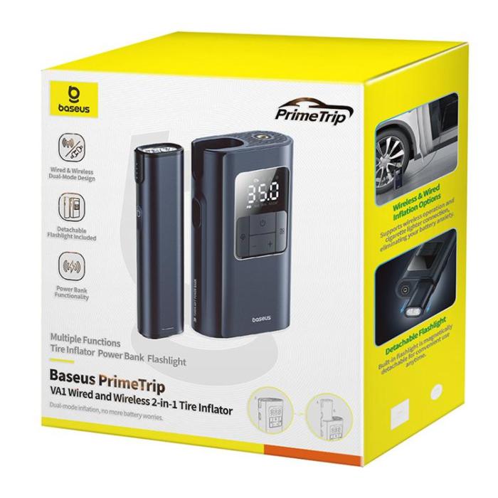 BASEUS - Baseus Däckkompressor med Ficklampa och 6000mAh Powerbank