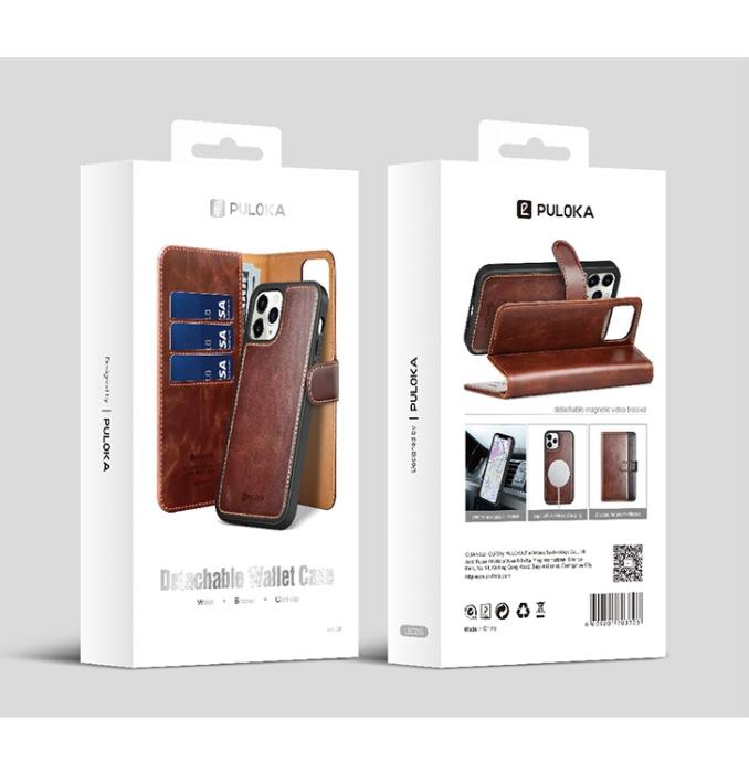 PULOKA - Puloka iPhone 14 Plus Plånboksfodral Magsafe 2in1 Detachable - Brun