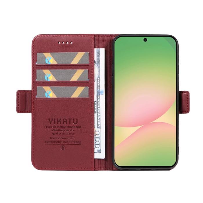 YIKATU - YIKATU Samsung Galaxy A57 Plånboksfodral Konstläder Ställ Skydd - Vinröd