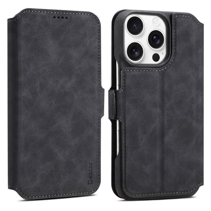 DENIOR - DENIOR B07 iPhone 16 Pro Plånboksfodral Konstläder Avtagbart - Svart