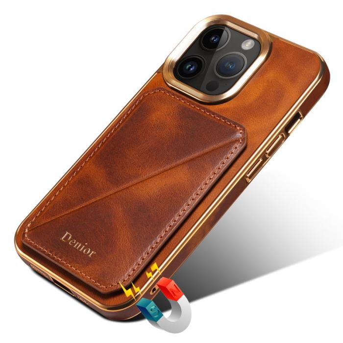 DENIOR - DENIOR iPhone 13 Pro Max Kortfodral Ställskydd Äkta Läder Brun
