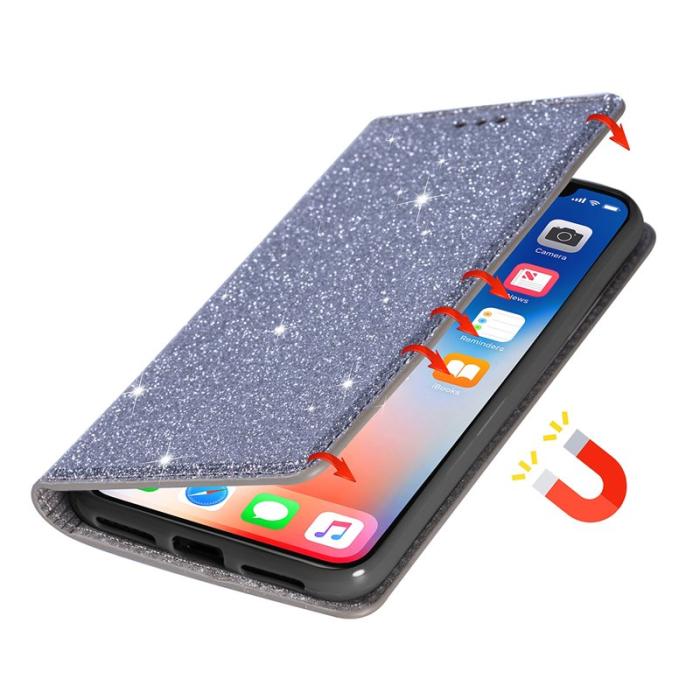 OEM - Mobilskal till Samsung Galaxy S26 Glittrande Konstläder + TPU Kortfack - Grå