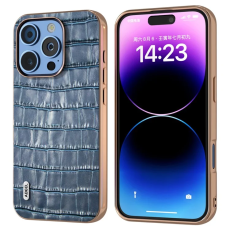 ABEEL - ABEEL iPhone 16 Pro Max Mobilskal Äkta läder Crocodile - Blå