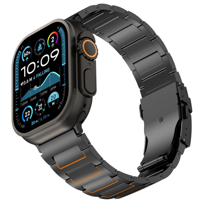 A-One Brand - Apple Watch (42/44/45/46/49mm) Armband Titanium Alloy - Svart/Orange