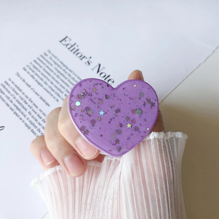 A-One Brand - Heart Glitter Mobilhållare / Mobilgrepp - Lila
