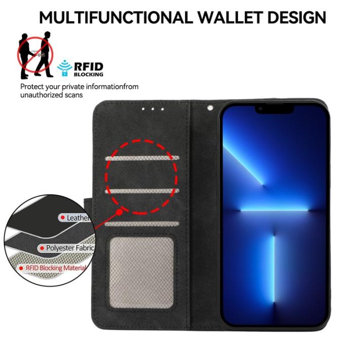 ABEEL - ABEEL iPhone 13 Pro Plånboksfodral RFID-Skydd Konstläder Svart