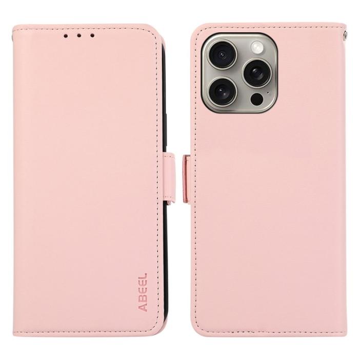 ABEEL - ABEEL iPhone 13 Pro Konstläder Plånboksfodral RFID-Skydd Drop-Proof Rosa