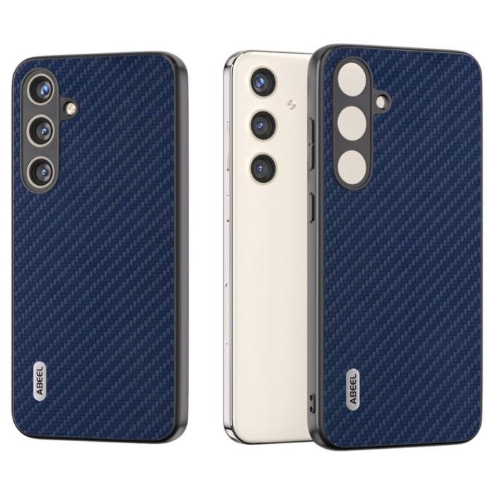 ABEEL - ABEEL Mobilskal till Samsung Galaxy S24 Carbon Fiber Blå PU Läder+PC+TPU
