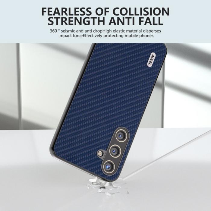 ABEEL - ABEEL Mobilskal till Samsung Galaxy S24 Carbon Fiber Blå PU Läder+PC+TPU