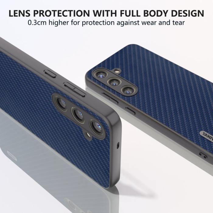 ABEEL - ABEEL Mobilskal till Samsung Galaxy S24 Carbon Fiber Blå PU Läder+PC+TPU