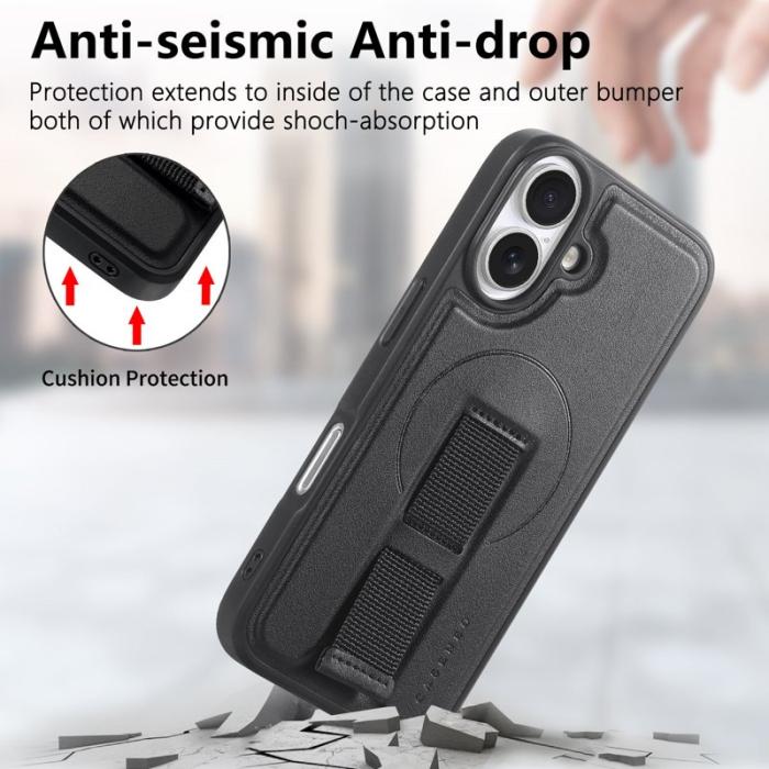 CASENEO - CASENEO iPhone 16 Plus Fodral - Magnetiskt KonstLäder + PC - Svart