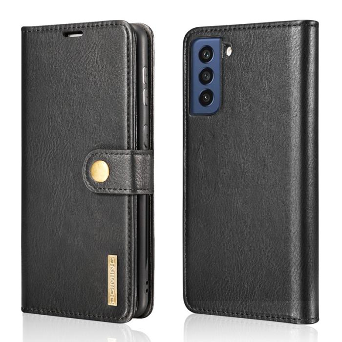 DG.MING - DG.MING Samsung Galaxy S21 FE 2-i-1 Äkta Läder Plånboksfodral Ställ - Svart