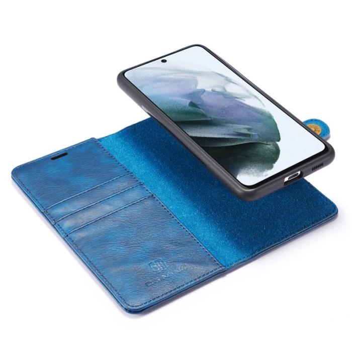 DG.MING - DG.MING Samsung Galaxy S21 FE 2-in-1 Äkta Läder Plånboksfodral Ställ Blå