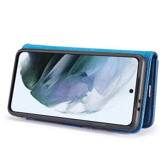 DG.MING - DG.MING Samsung Galaxy S21 FE 2-in-1 Äkta Läder Plånboksfodral Ställ Blå