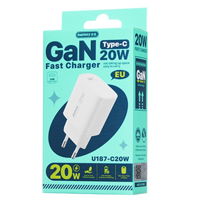 Remax - REMAX GaN Snabbladdare 20W USB-C PD EU U187-C - Vit