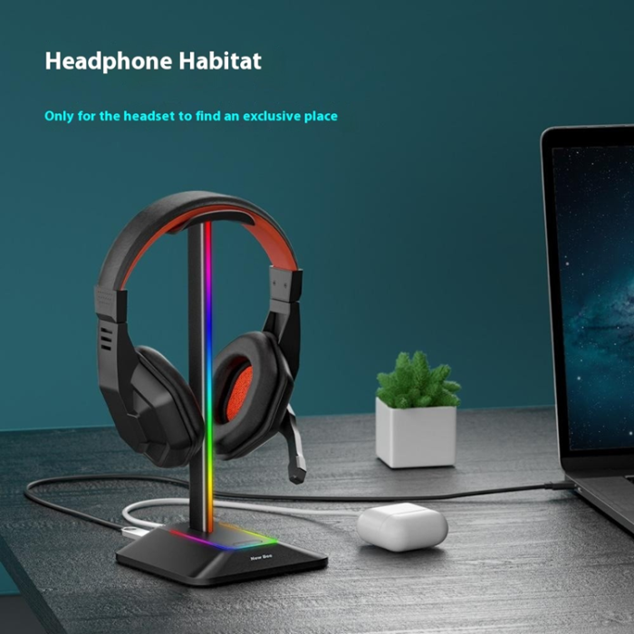 A-One Brand - NEW BEE RGB-Ljus Hörlursställ med USB, Typ-C Expansionshub Z8 - Svart