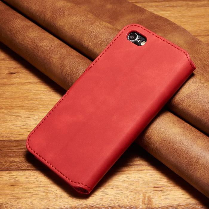 DG.MING - DG.MING Retro Konstläder Plånboksfodral för iPhone 7/8/SE 2022 - Röd