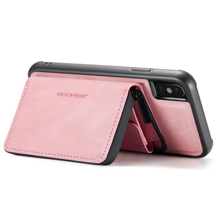 JEEHOOD - JEEHOOD iPhone X/XS Plånboksfodral med Kickstand och Magnetisk Lås - Rosa