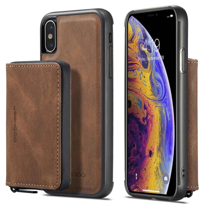 JEEHOOD - JEEHOOD Mobilskal till iPhone X/XS med Kickstand och Magnetisk Ficka - Brun