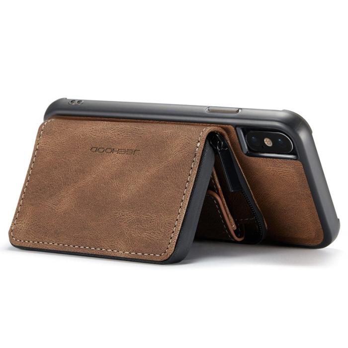 JEEHOOD - JEEHOOD Mobilskal till iPhone X/XS med Kickstand och Magnetisk Ficka - Brun
