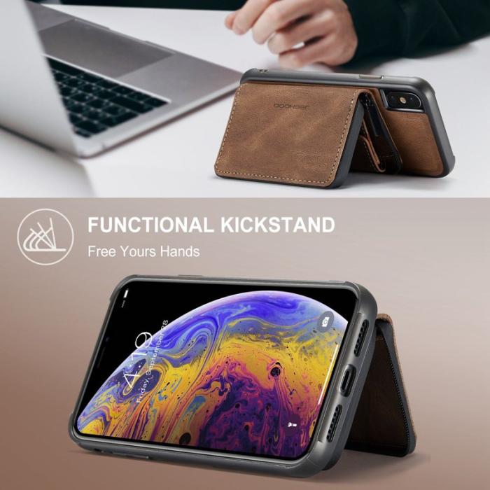 JEEHOOD - JEEHOOD Mobilskal till iPhone X/XS med Kickstand och Magnetisk Ficka - Brun