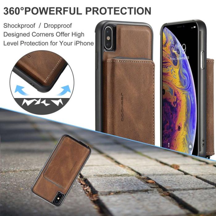 JEEHOOD - JEEHOOD Mobilskal till iPhone X/XS med Kickstand och Magnetisk Ficka - Brun