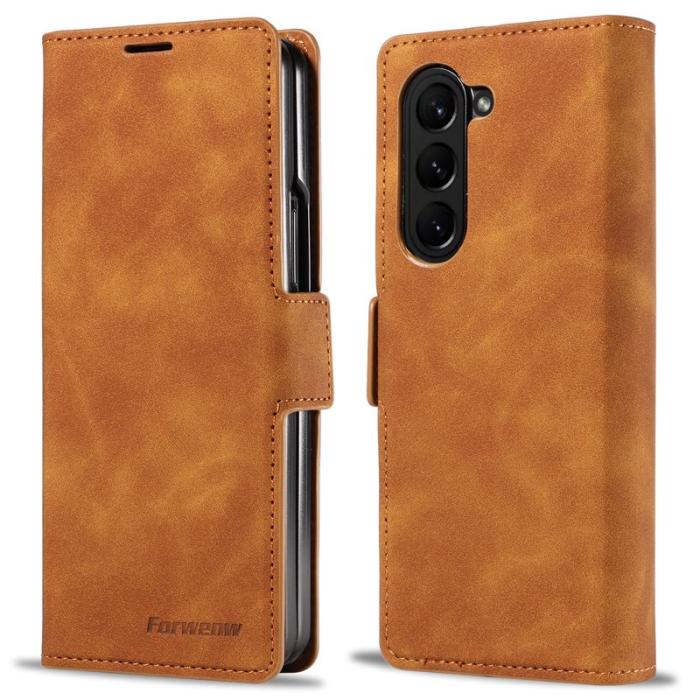 FORWENW - FORWENW Fantasy Series Samsung Galaxy Z Fold5 Plånboksfodral Konstläder - Brun