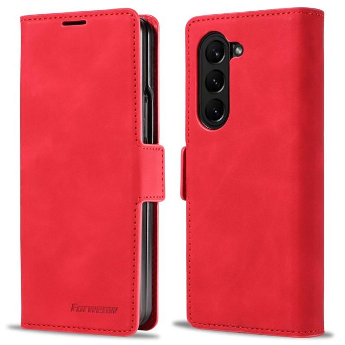 FORWENW - FORWENW Fantasy Series Samsung Galaxy Z Fold5 Konstläder Plånboksfodral - Röd