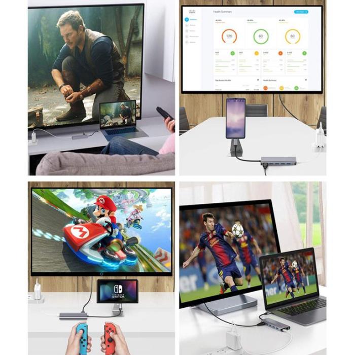 SiGN - SiGN 7-i-1 USB-C-hub HDMI RJ45 USB-C, max 100W - Grå