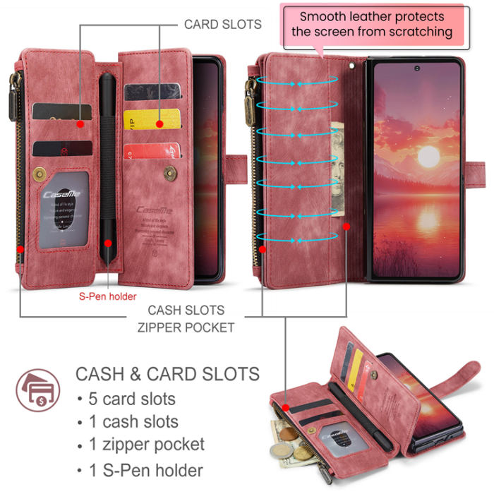 Caseme - CASEME Galaxy Z Fold 7 Plånboksfodral Med Rem läder - Röd