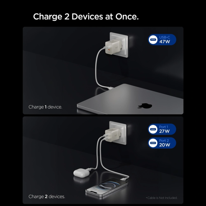 Spigen - Spigen 2-Port Nätverk Laddare 47W EE472EU-GaN - Naturlig Titan